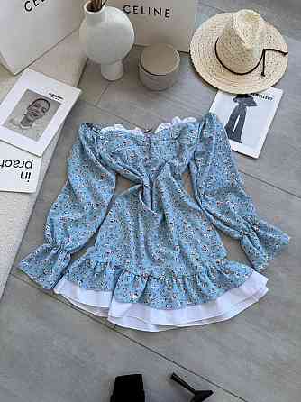 Женское стильное мини-платье  штапель, софт Голубой, 42/44 Одесса