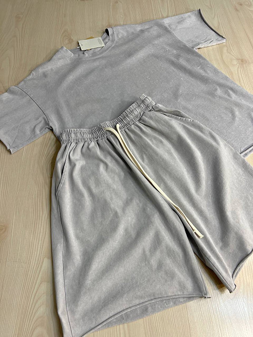 Костюм женский De Red 6726 тай-дай футболка с шортами хлопок оверсайз, светло-серый, one size Киев - изображение 14