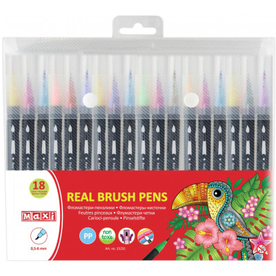 Фломастеры Maxi кисточки REAL BRUSH, 18 цветов, линия 0,5-6 мм (MX15231) Винница - изображение 1
