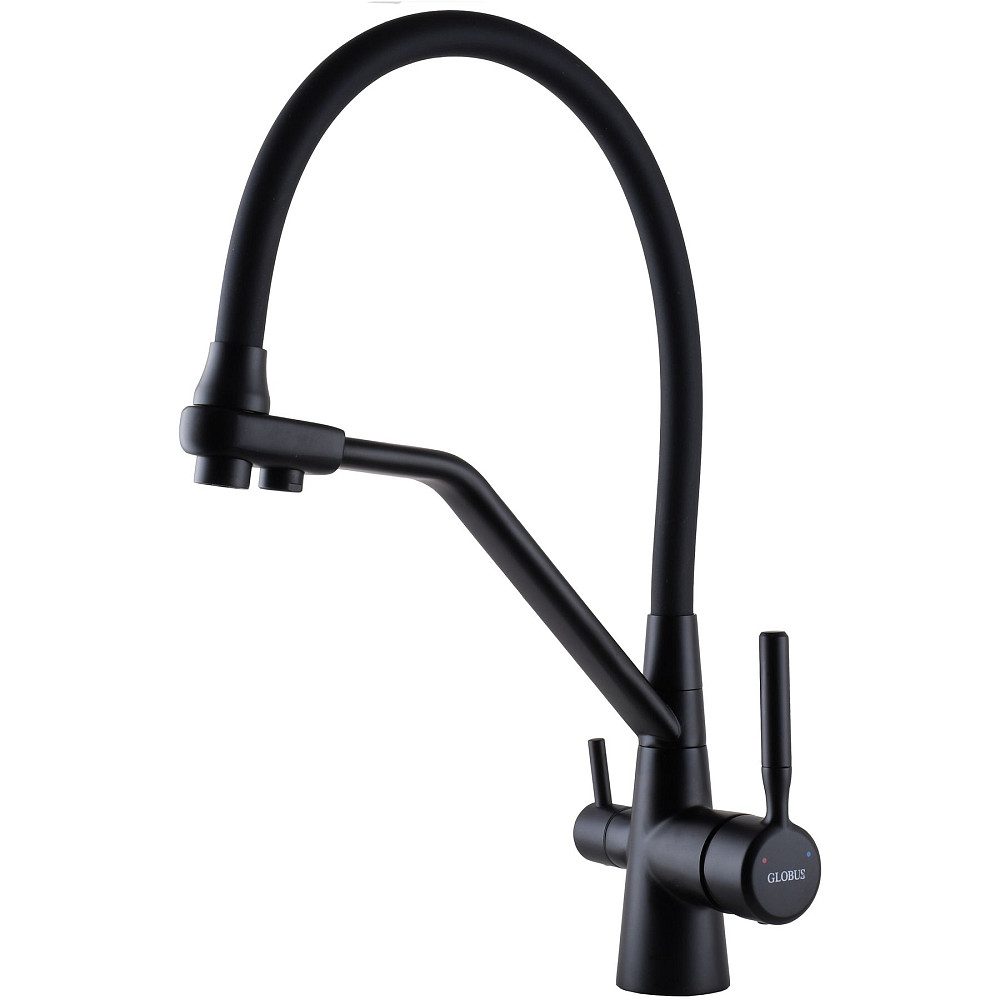Змішувач для кухні під осмос Globus Lux GLLR-0800-10-01 гофрований  на гайці латунь, Чорний-Чорн Тернопіль - фото 1