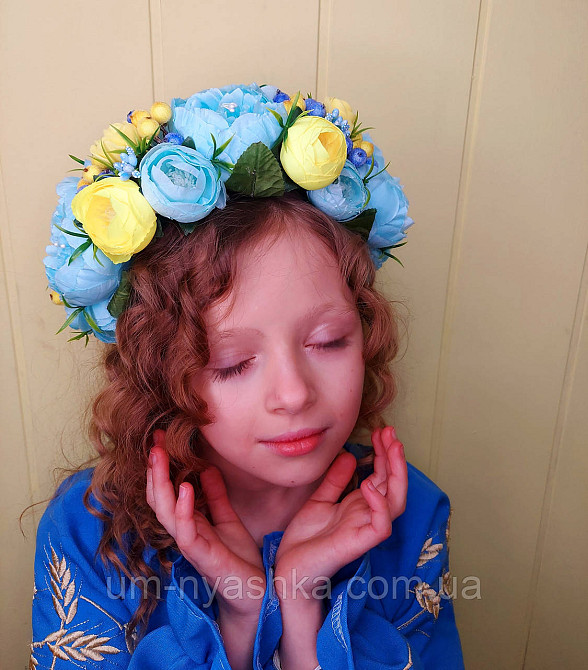 Ободок обруч з квітами "Піони великий блакитно-жовтий" Кривий Ріг - фото 5