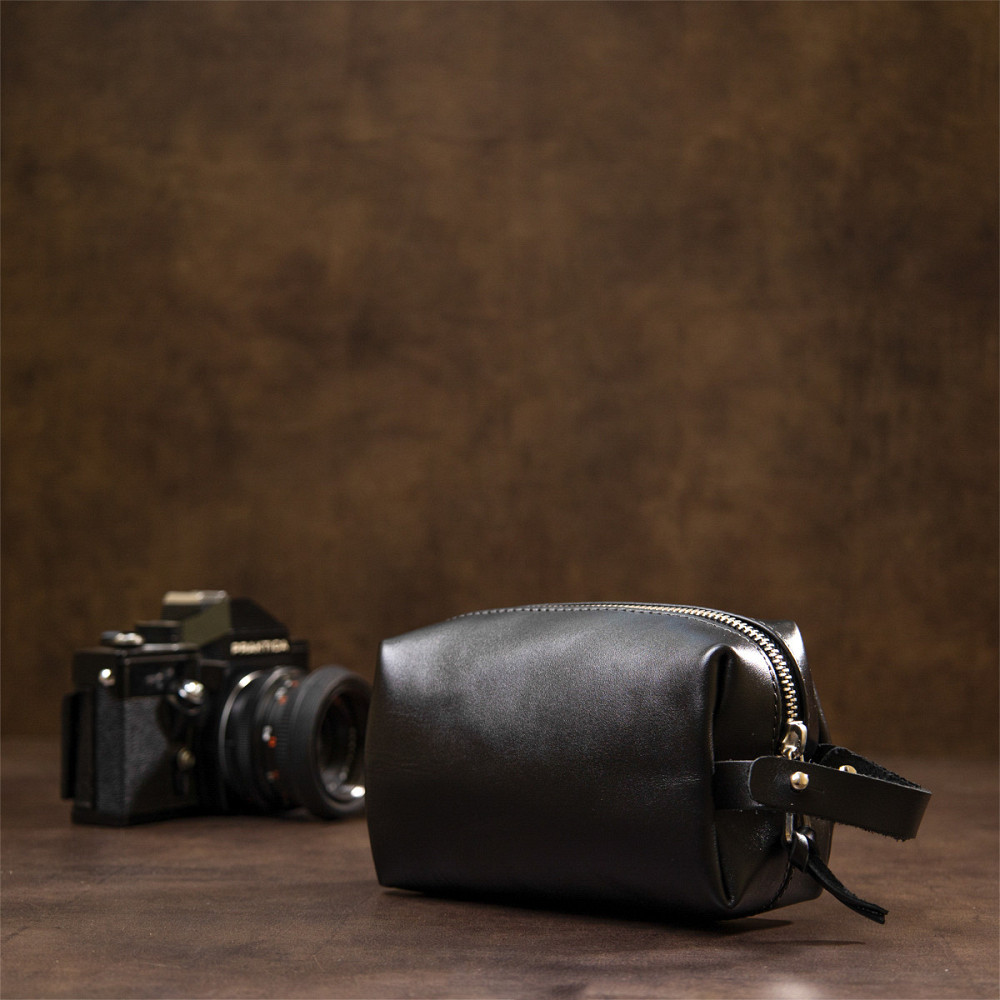 Шкіряна глянсова чоловіча косметичка Чорний (GRANDE PELLE) Київ - фото 3