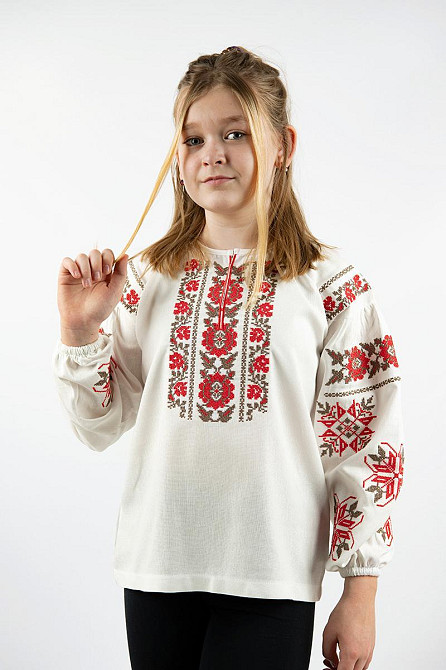 Вышиванка для девочек-подростков льняная с длинным рукавом, молочная топ 164 Киев - изображение 1