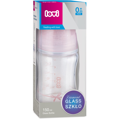 Пляшечка для годування Lovi Diamond Glass Baby Shower скляна 150 мл Рожева (74/104girl) Вінниця - фото 3