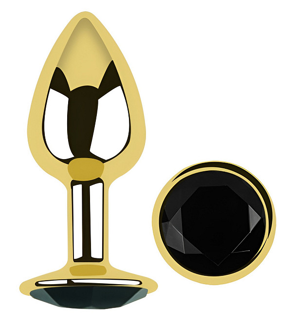 Анальна пробка з кристалом EGZO - Gold Round Plug Black size S Sex Aura Київ - фото 2