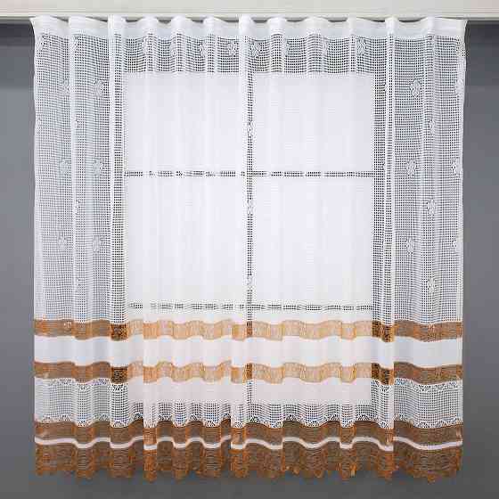 Тюль сетка VR-Textil Juli № 890т Арка на кухню цвет белый с светло-коричневым 400х150 см (53-0008) Киев