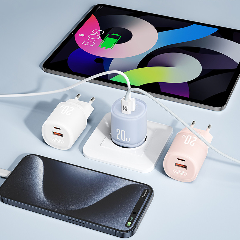 Мережевий зарядний пристрій XO L144 PD20W 1USB-A+1USB-C + Lightning кабель білий Львів - фото 5