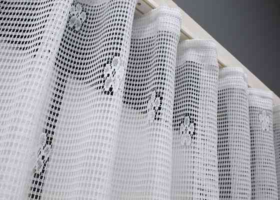 Тюль сетка VR-Textil Juli № 1150т Арка на кухню цвет белый с зеленым 400х150 см (53-0011) Киев