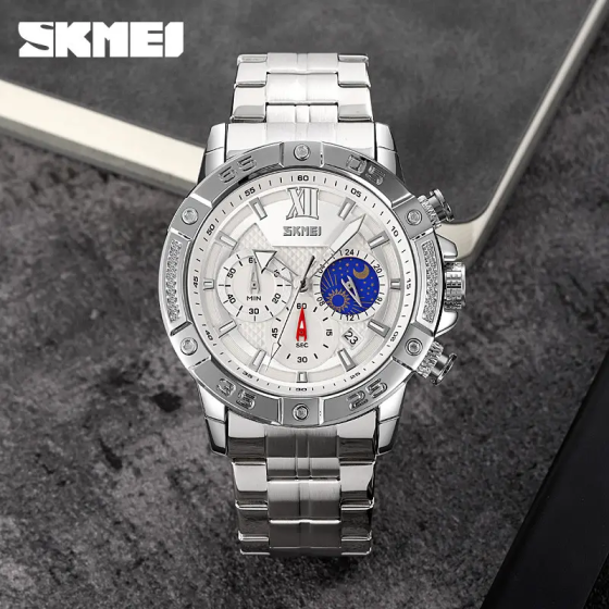 Чоловічий класичний годинник на браслеті Skmei 9235 (Сріблястий) Київ
