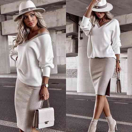 Жіночий костюм-двійка з ангори "Almo" оптом | Батал Молочний + бежевий, 50-52 Київ