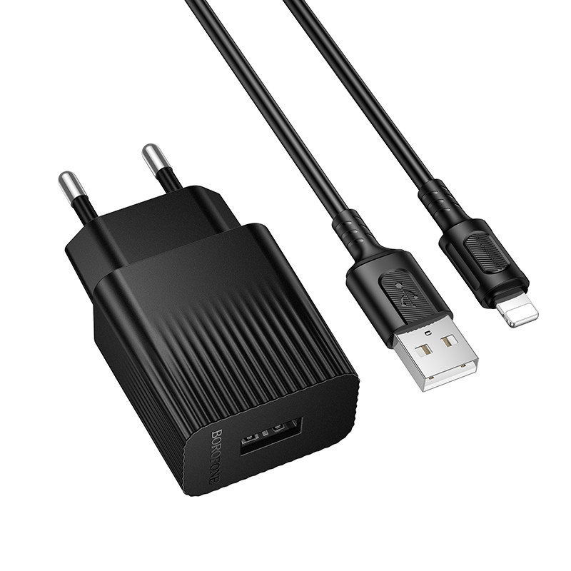 Мережевий зарядний пристрій з кабелем BOROFONE BAS71A Source single-port charger set(iP) Black Одеса - фото 1