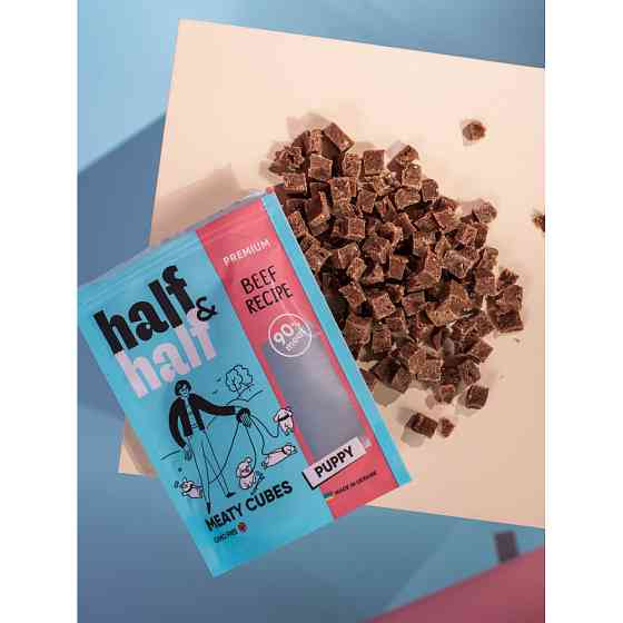Лакомства для щенков Half&Half в форме мясных кубиков с говядиной, 100 г Винница