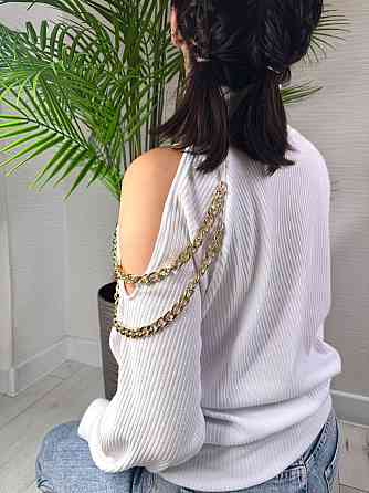 Жіночий стильний під горло светр з ланцюжком щільна ангора рубчик на фліс Одеса