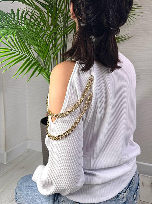 Стильный женский под горло свитер с цепочкой плотная ангора рубчик на флис Одесса - изображение 3