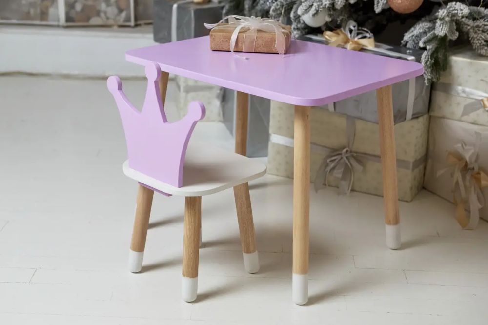 Дитячий прямокутний столик зі стільцем Корона з білим сидінням (Фіолетовий) Вінниця - фото 3