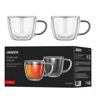 Набір чашок Ardesto 350мл, 2шт, боросилікатне скло, прозорий (AR2635BWN) Вінниця