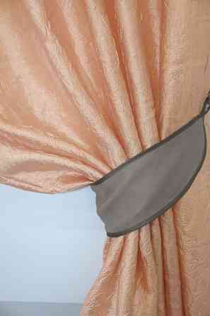 Кухонные шторы VR-Textil № 073к с ламбрекеном и подхватами персиковый с какао 280х170 см (52-0175) Киев