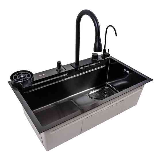 Кухонна мийка 75*46F чорна PVD Valeso Handmade "Водоспад" Fly rain Коломыя