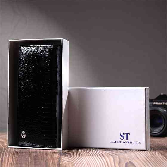 Жіночий гаманець із натуральної лакованої шкіри Чорний (ST Leather) Київ