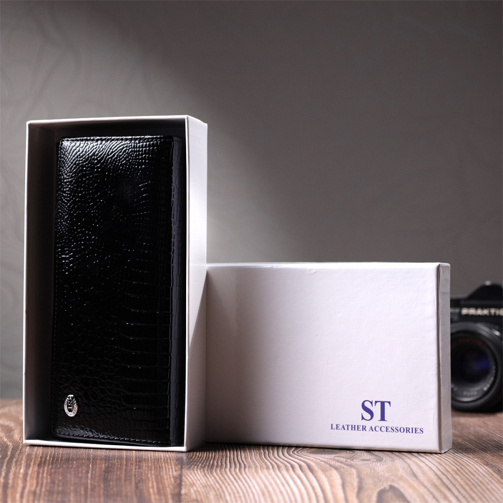 Жіночий гаманець із натуральної лакованої шкіри Чорний (ST Leather) Київ - фото 4