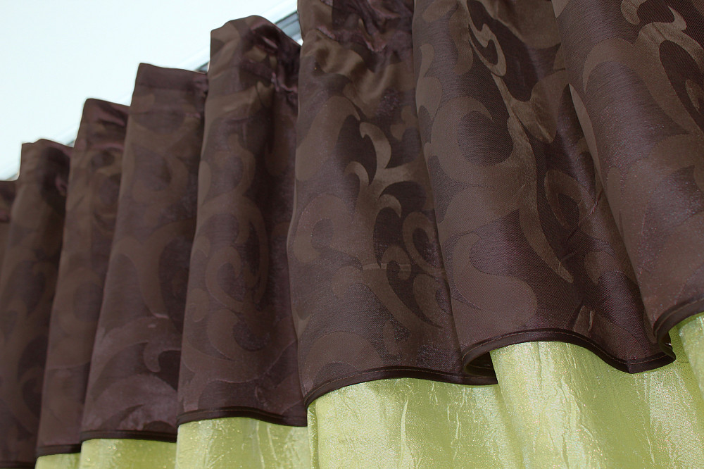 Кухонні штори VR-Textil № 073к з ламбрекеном і підхватами салатовий з коричневим 270х170 см (52-0159) Київ - фото 5