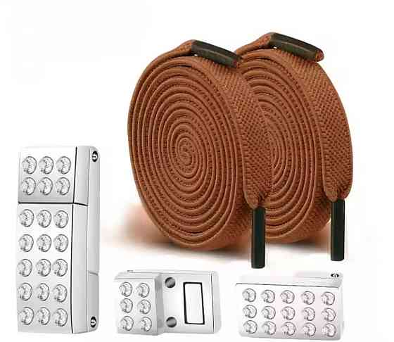 Шнурки еластичні без зав'язок з магнітною застібкою зі стразами Коричневий Смела