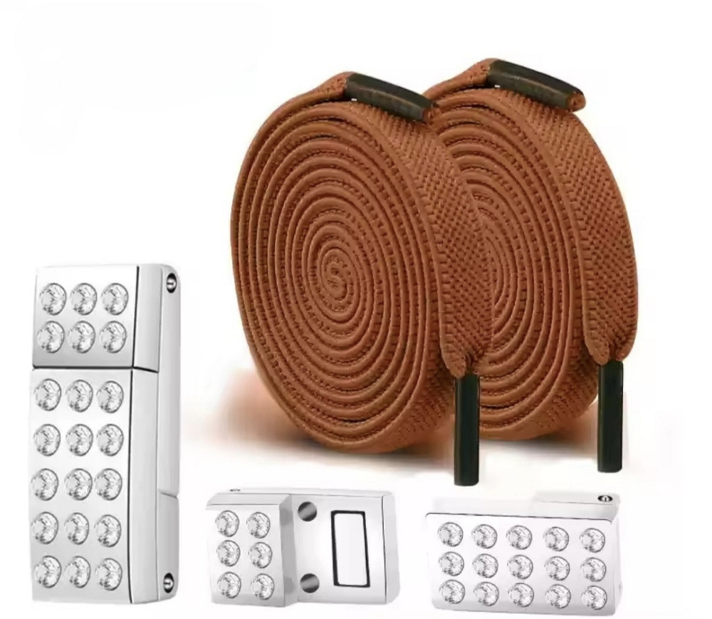 Шнурки еластичні без зав'язок з магнітною застібкою зі стразами Коричневий Смела - изображение 1