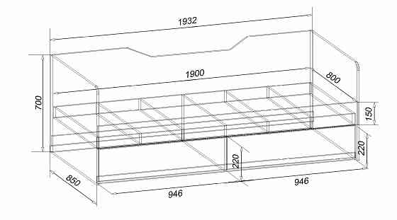 Ліжко односпальне L-3, Дуб Сонома, 1932х850х700 Львів