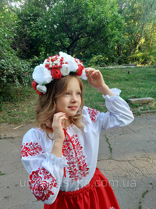 Ободок обруч з квітами "Піони великий біло-червоний" Кривий Ріг - фото 2