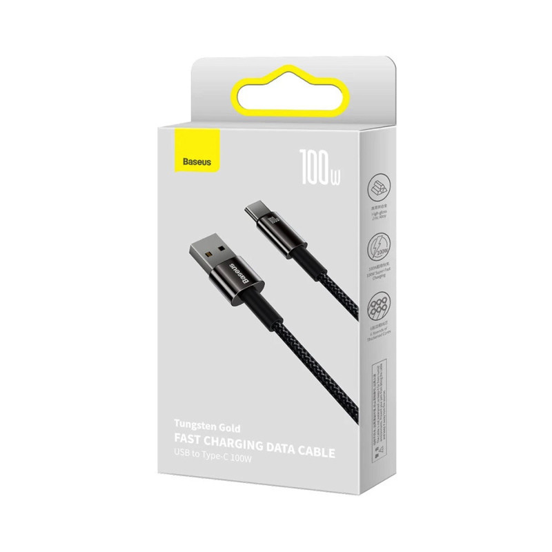 Кабель USB - Type-C Baseus Tungsten Gold Fast Charging Data Cable 100W 1m Black CAWJ000001 Одеса - фото 2