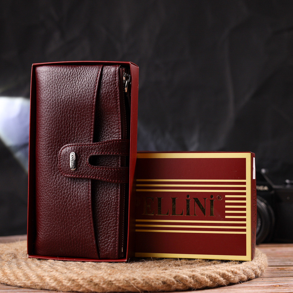 Гарний гаманець із натуральної зернистої шкіри CANPELLINI 21636 Бордовий Київ - фото 1