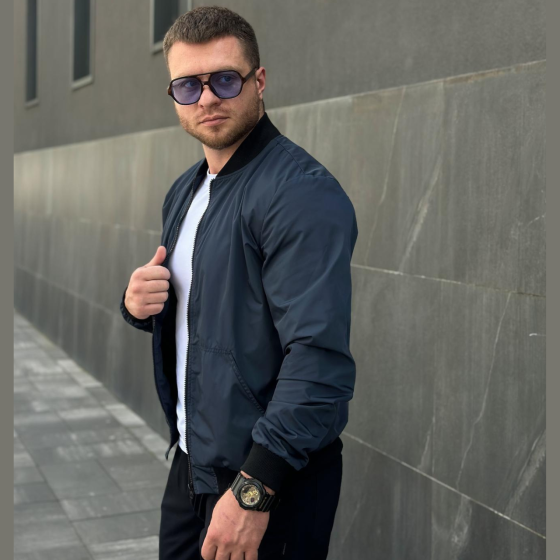 Чоловічий Бомбер Intruder демісезонний на блискавці, вітровка без капюшона для чоловіків весна осінь темно-синя Одеса