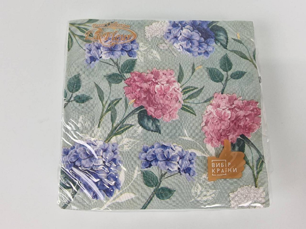 Двухслойная цветочная салфетка (ЗЗхЗЗ, 16шт)  La Fleur Гортензия(1400) (1 пачка) Харьков - изображение 1