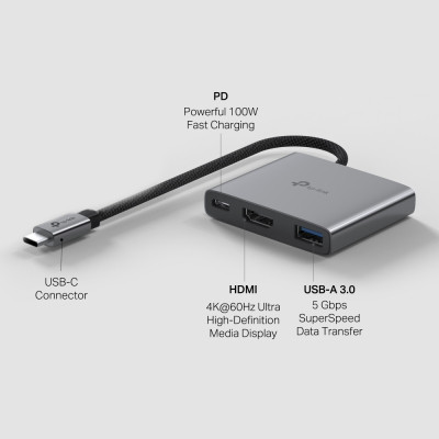 Концентратор TP-Link USB-C 3-in-1 1xUSB 3.0 + 1xUSB-C PD 100W + 1xHDMI (UH3020C) Вінниця - фото 8