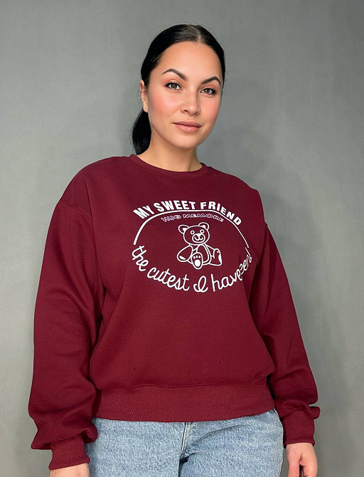 Свитшот женский A-N 25057 оверсайз с принтом медвежонка one size, бордовый, one size Киев - изображение 19