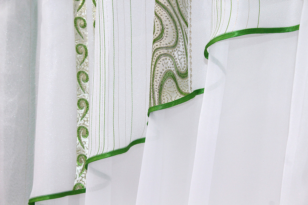 Кухонные шторы VR-Textil № 091к с ламбрекеном и подвязками белый с золотисто-зеленым 280х170 см (59-814) Киев - изображение 4