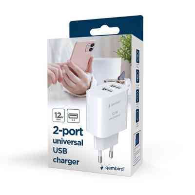 Зарядное устройство Gembird 2 USB-A 5V/2.4A (12W) white (TA-UC-2A12-01) Винница