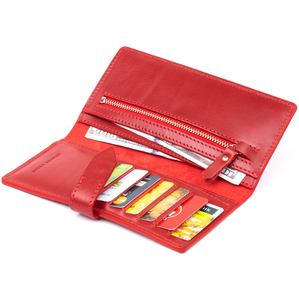 Вертикальний жіночий гаманець глянсовий Anet на кнопці GRANDE PELLE 11325 Червоний Київ - фото 5