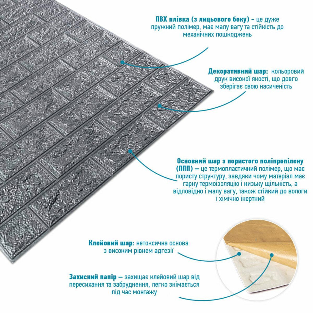 Серая 3D стеновая панель под кирпич в рулоне Киев - изображение 3