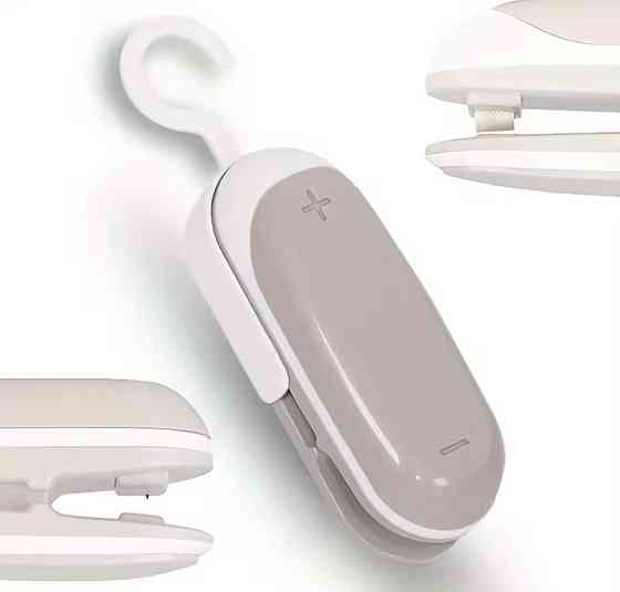 Термо-запайщик мини для пакетов 2 в 1 с ножом 10 см серый с белым Киев