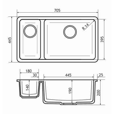 Мийка кухонна GRANADO Under top DOUBLE marron (gr3406) Вінниця