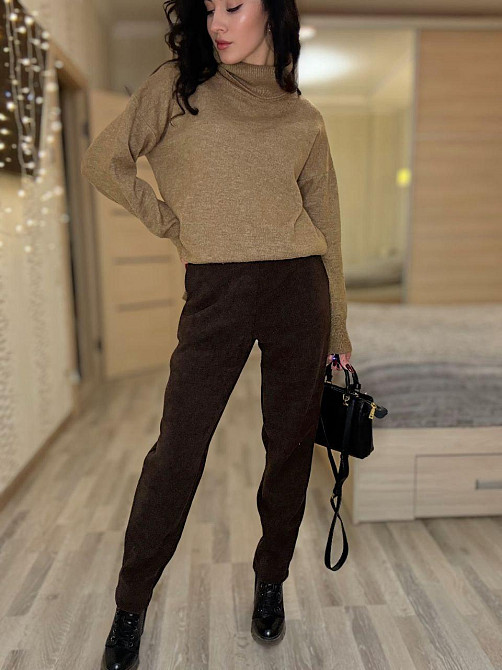 Женские утепленные брюки мом из вельвета на плотном флисе Шоколад, 42/44 Одесса - изображение 1