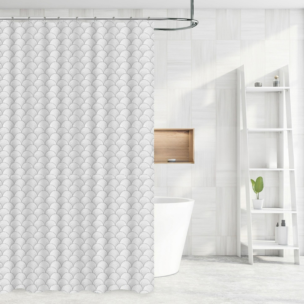 Шторка для ванной и душа 180x180 см,занавеска для ванной комнаты с крючками,белая с серебристым узором Каменец-Подольский - изображение 1