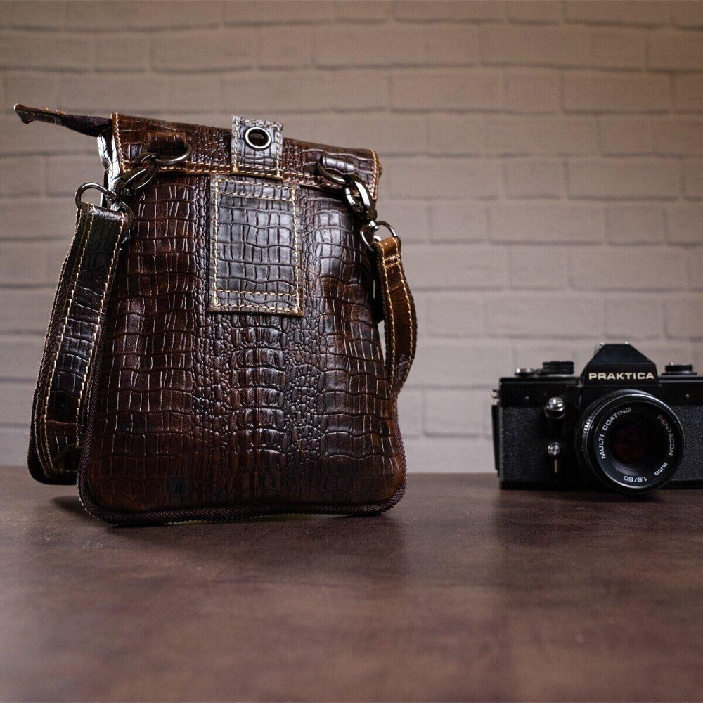 Сумка-мессенджер тиснение под экзотику Vintage 20038 Коричневая Киев - изображение 7