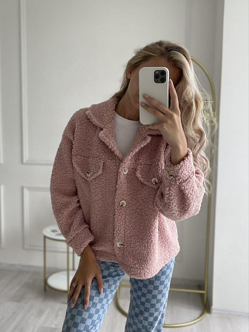 Женская теплая рубашка из мягкой овчины Тедди. Пудра Одесса - изображение 18