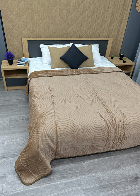 Покривало-плед "Преміум 3D-рельєф" ЄВРО 200х230 см колір бежевий (85-206) Київ - фото 3