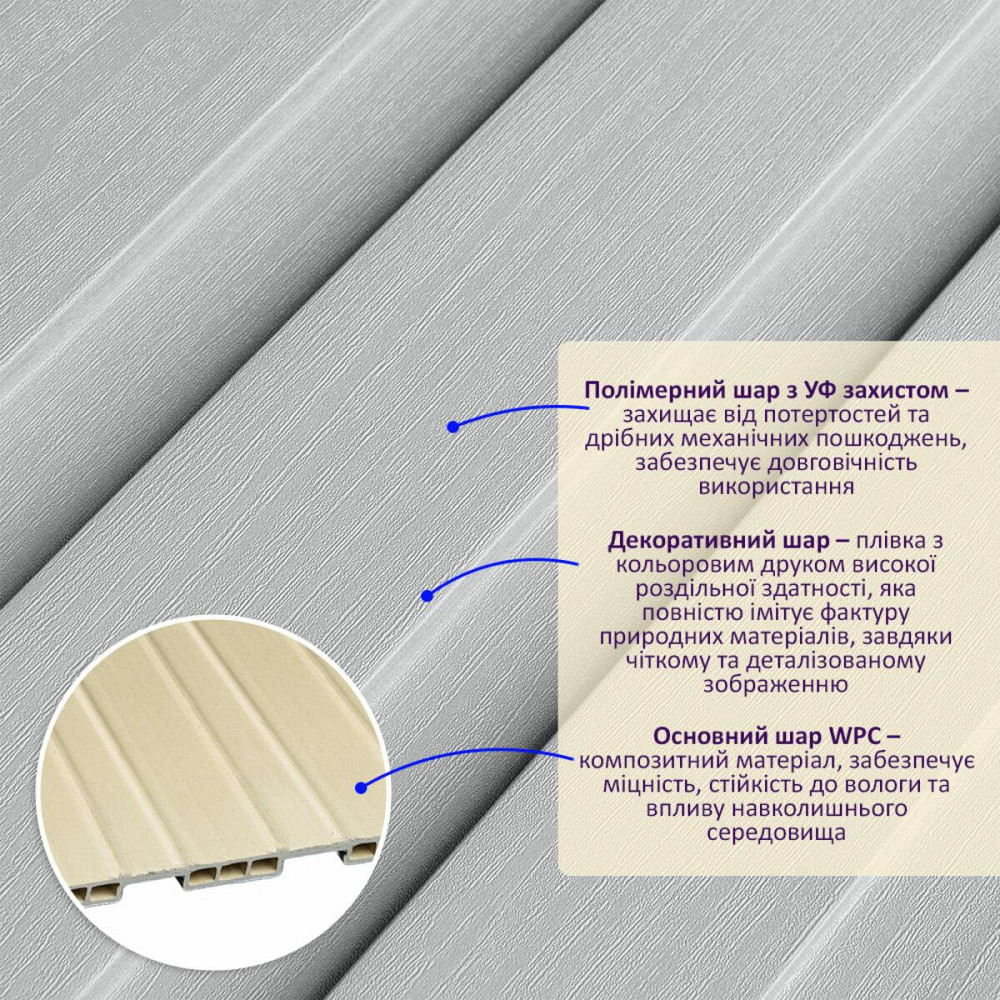 Рейка декоративна WPC стінова 200х11х2900мм SW-00003012 Київ - фото 2