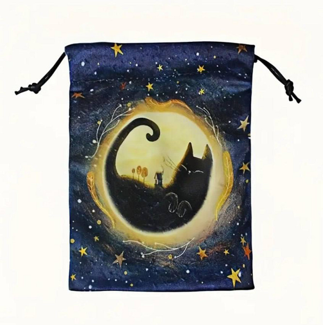 Мешочек с черным котом для рун, Таро, камней и магических атрибутов – 18×15 см Киев - изображение 1