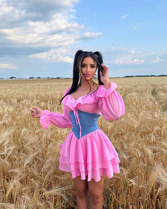 Женское нежное воздушное платье с корсетом крепшифон + джинс бенгалин 42/44, Барби Одесса - изображение 1