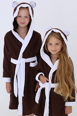 Халат дитячий Ideal Textile махровий з капюшоном коричневий 5 років (56860484) Чернівці - фото 1